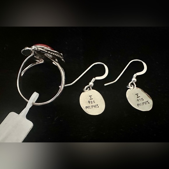 Plum Coral Solitaire Ring & matching Earrings in Sterling Silver (2 pc set) NWT - Picture 8 of 11